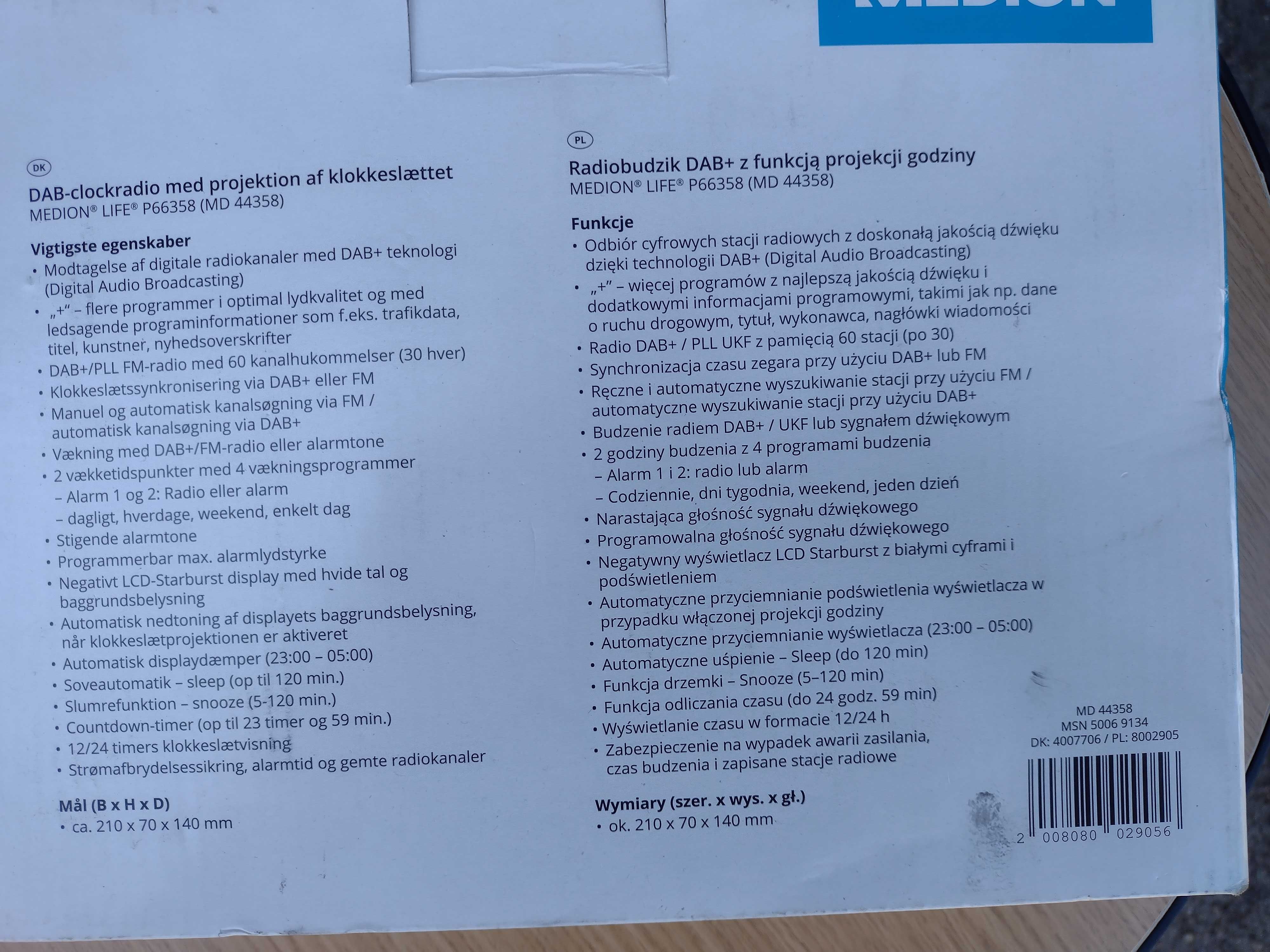 Radiobudzik DAB + z funkcją projekcji godziny