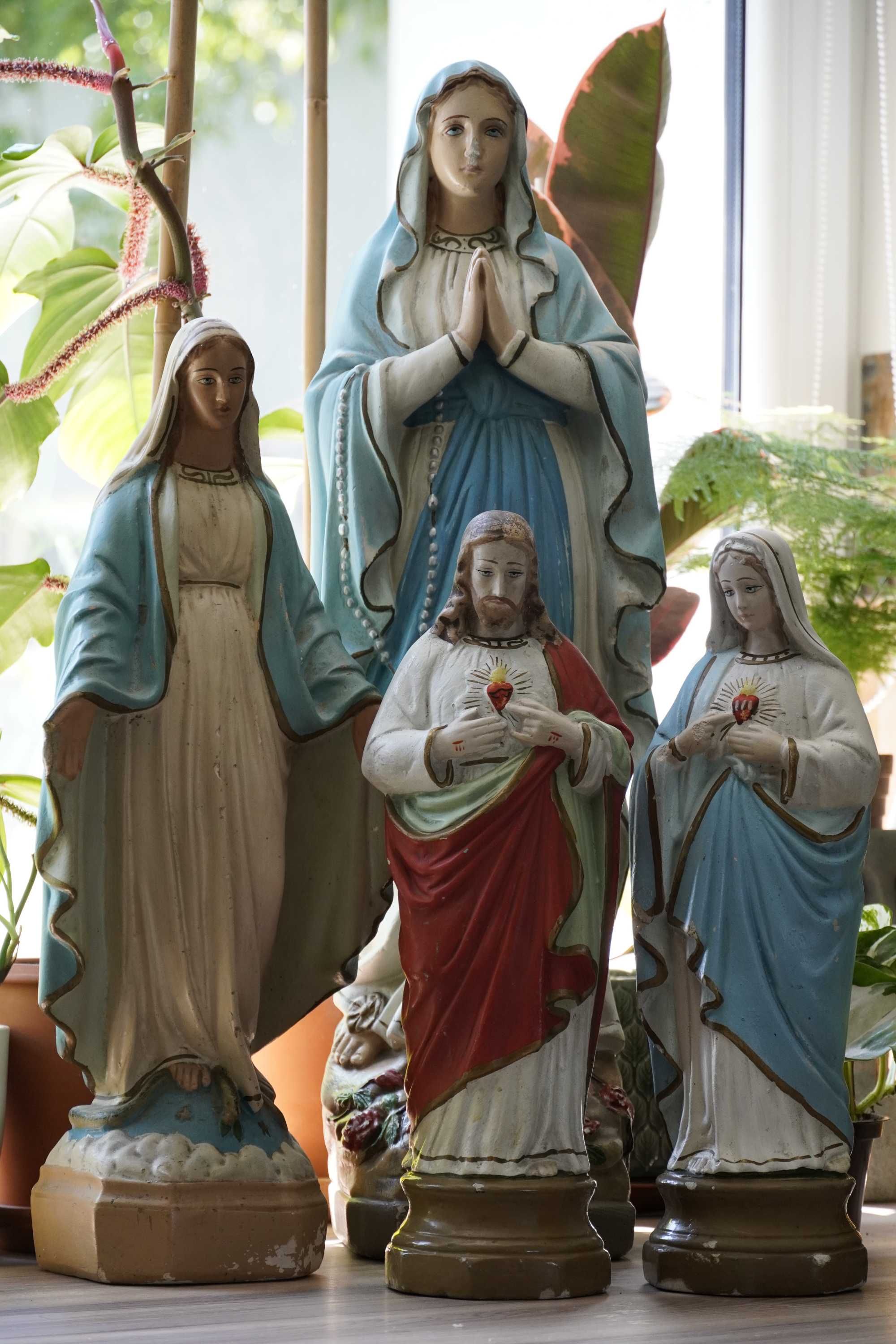 Komplet starych figurek Matka Boska i Pan Jezus