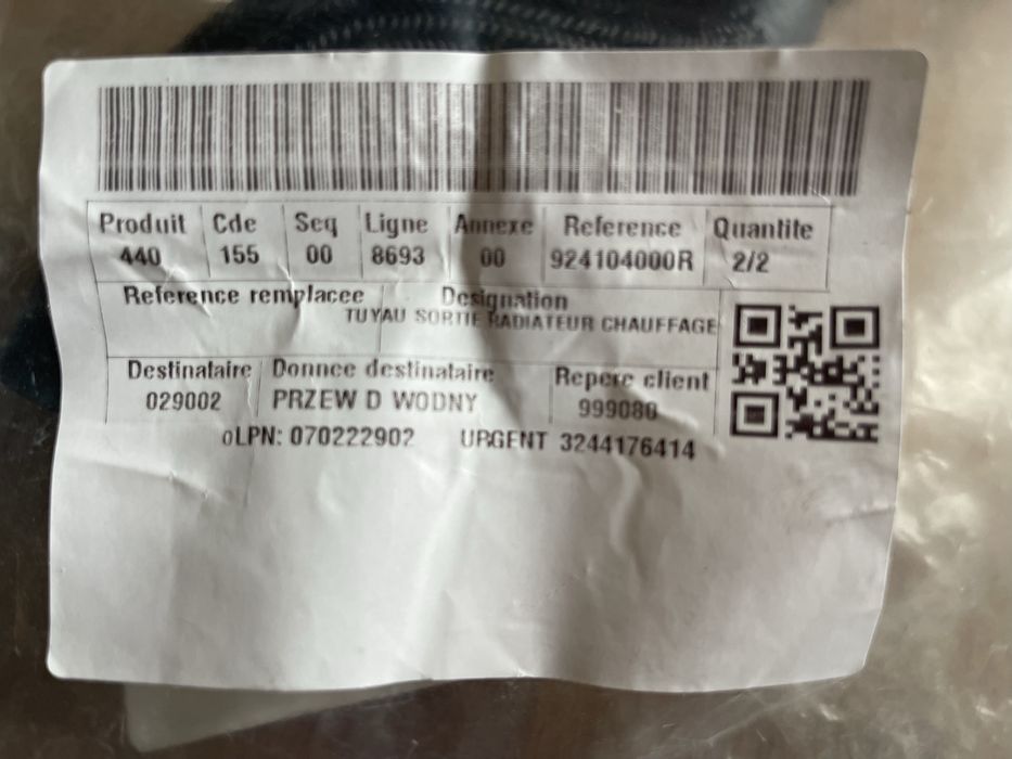 Przewód wodny do Espace 4 2012r 2.0Dci M9R