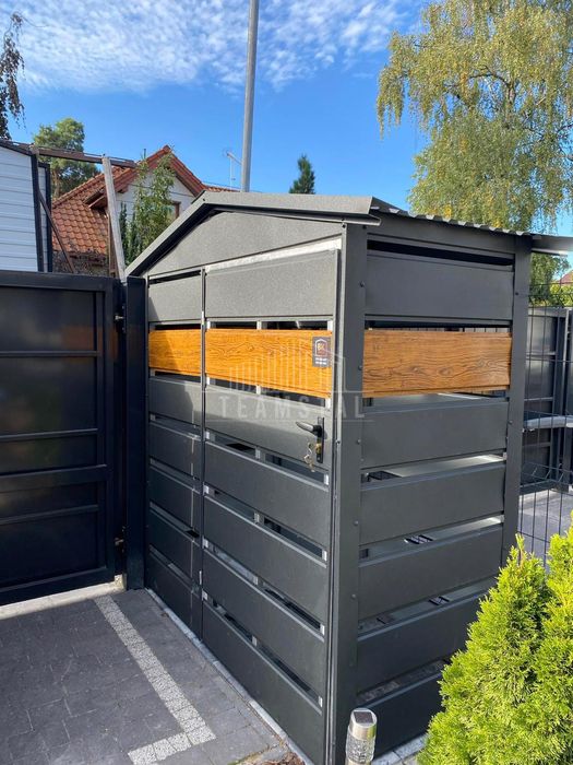 Wiata śmietnikowa 1,5x0,5m antracyt + drewnopodobny dwuspad TS902