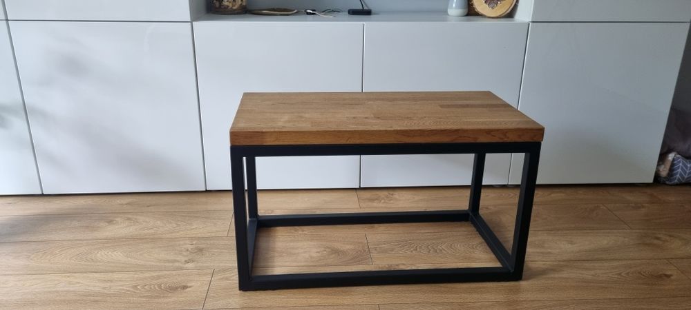 Loftowy Stolik kawowy, metal i dębowy blat