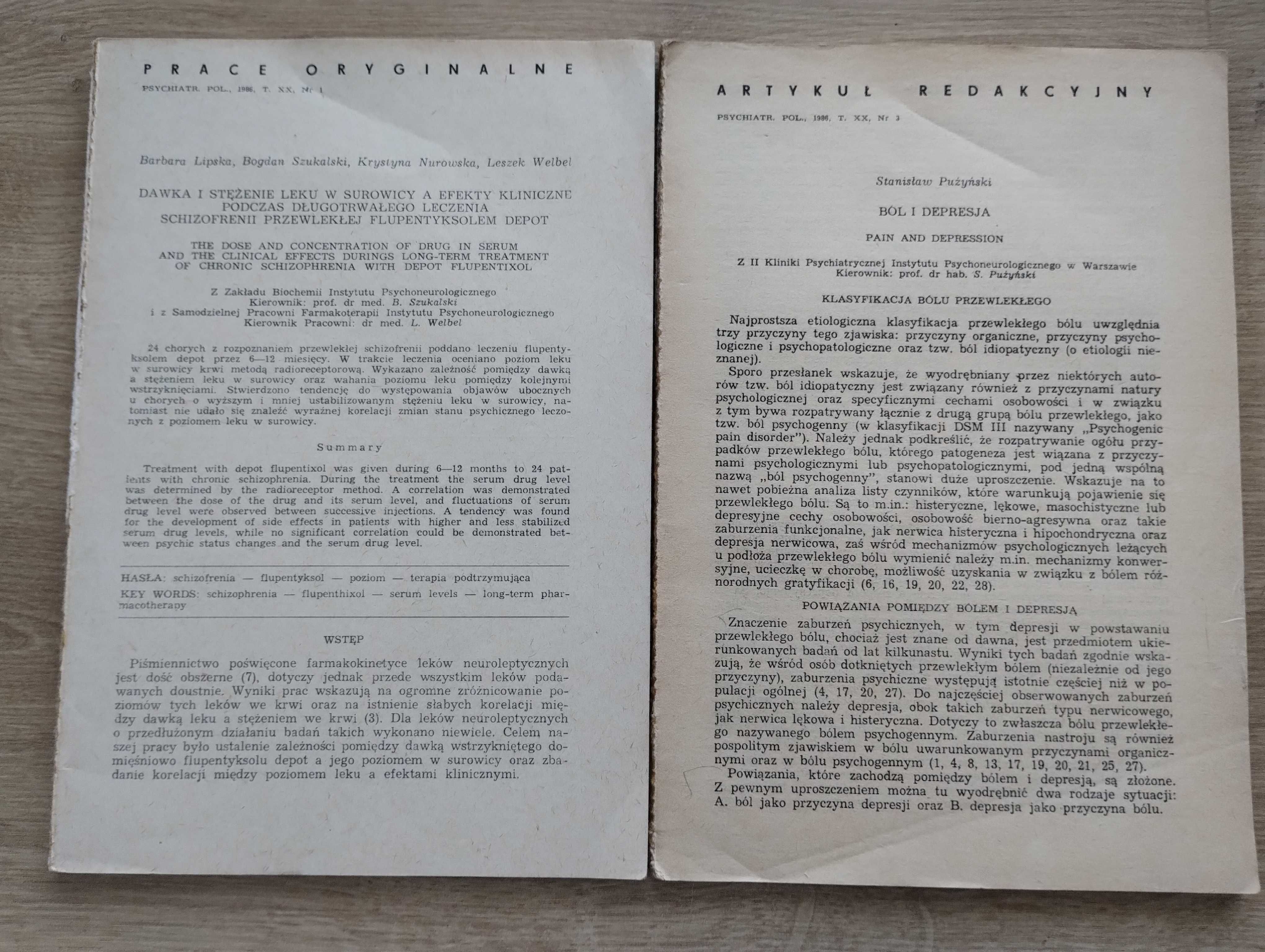 2x Psychiatria polska 1986 Ból i depresja Dawka stężenie schizofrenia