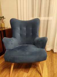 Fotel welurowy niebieski Żele