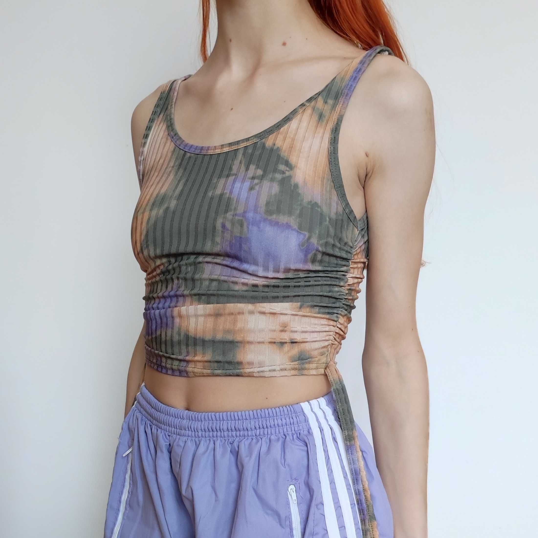 Zielony top na ramiączkach tie dye rozm. XS y2k fairycore