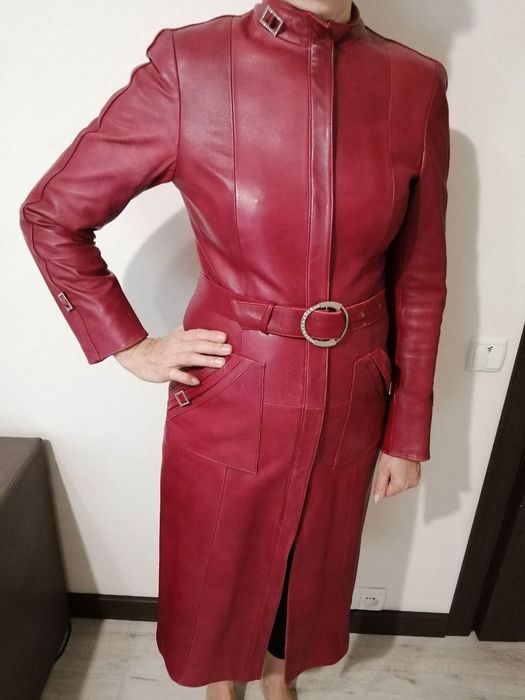 Плащ / тренч шкіряний червоний, 44-46 розмір