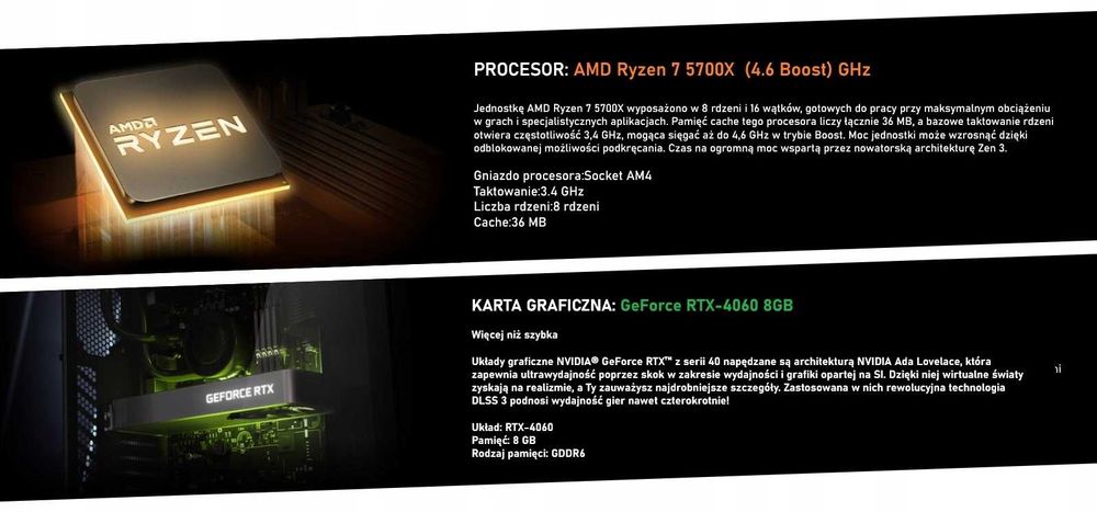 DO GIER RGB Ryzen 7 5700 RTX 4060_16GB DDR4_SSD 1TB M.2WIFI W11 36M GW