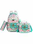 Pack Escolar rosa e verde com coração 3 peças