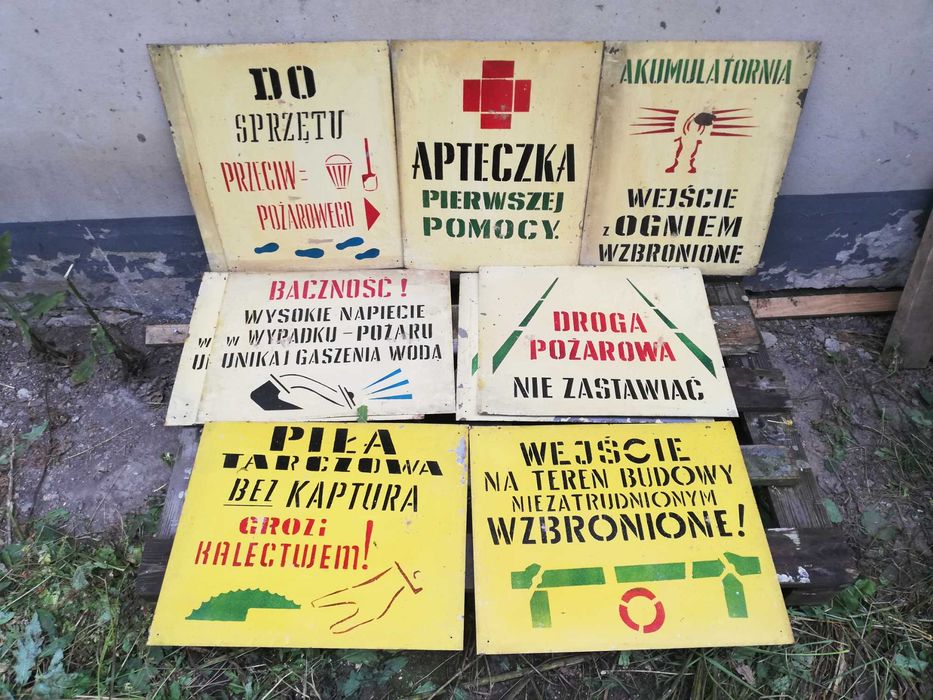 Duże tablice metalowe BHP z PRL-u