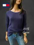 Granatowy ażurkowy cieniutki sweter basic Tommy Hilfiger xs/s/m