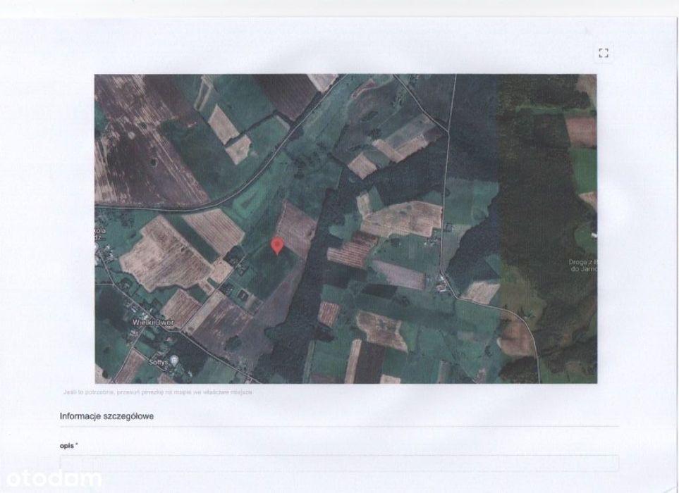 Działki rolne 17,61 ha Wielki Dwór gmina Małdyty sprzedaż dzierżawa