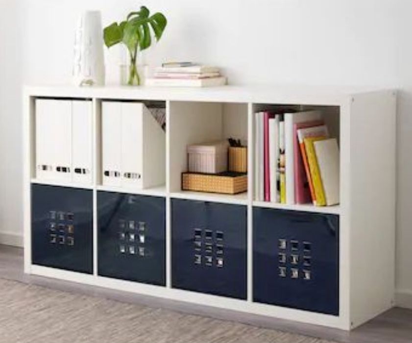 IKEA kallax biały regał + 4 pojemniki Lekman Czarne