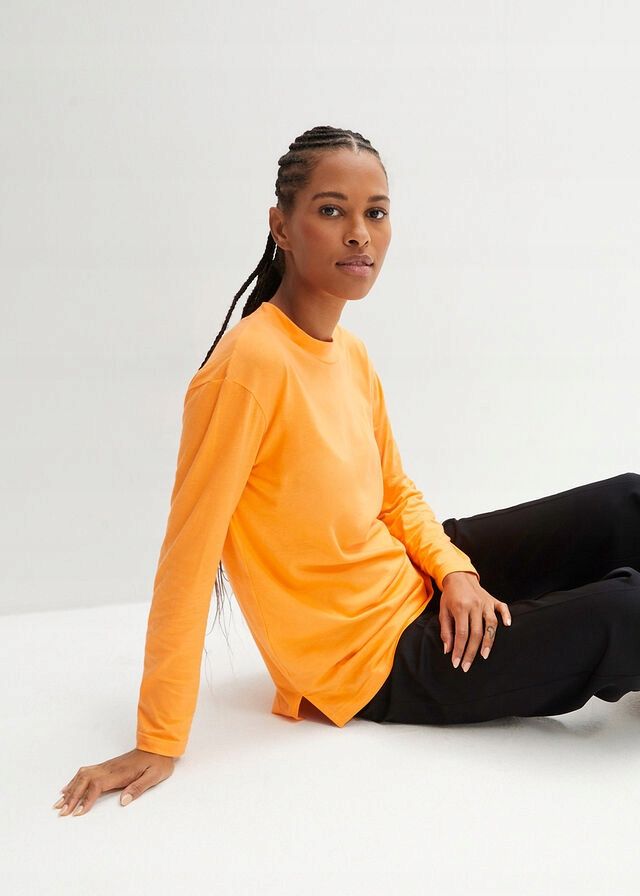 B.P.C t-shirt damski długi rękaw pomarańczowy ze stójką r.44/46