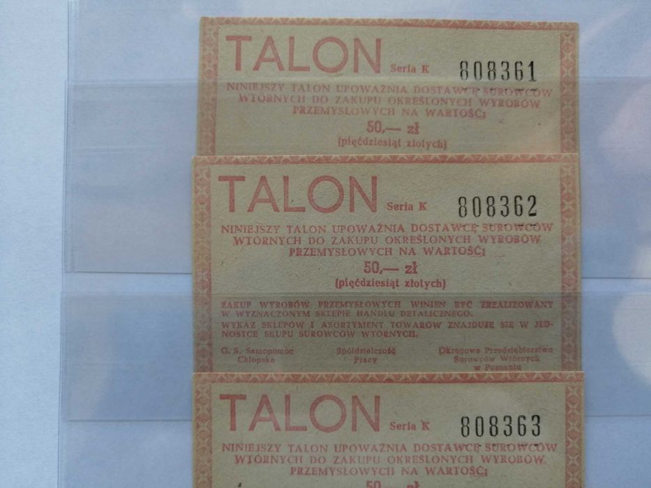 Talon PRL 10zł, 20 zł Pamiątki PRL-u
