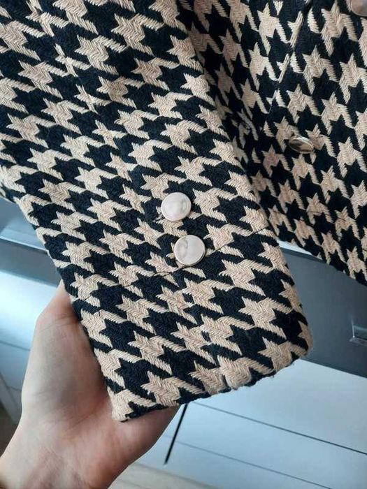 Kurtka / żakiet w pepitkę beżowo czarna  rozmiar s Nowa mohito