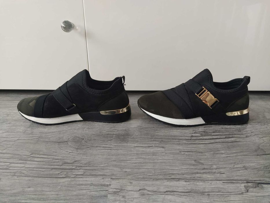 Buty wsuwane adidasy czarne moro złoty Shoedazzle Lachelle roz. 38.5