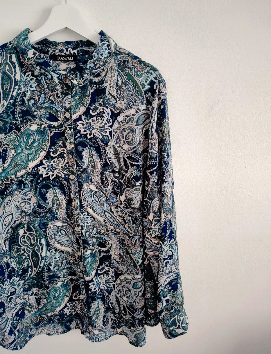 Koszula damska wzorzysta paisley niebieska luźna oversize długa 2xl