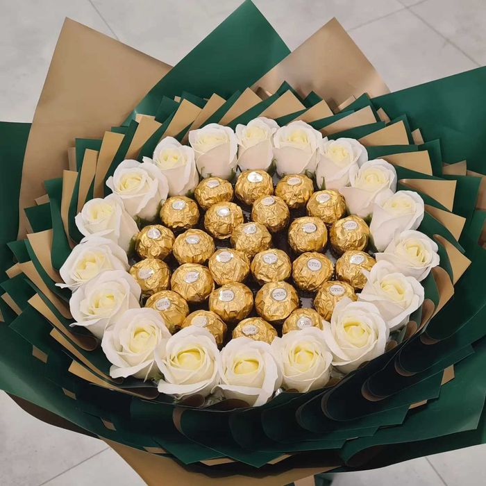 Bukiet ze slodyczy złoto zielony