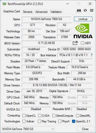 Nvidia GeForce 7900 GS Galaxy DDR3 256MB