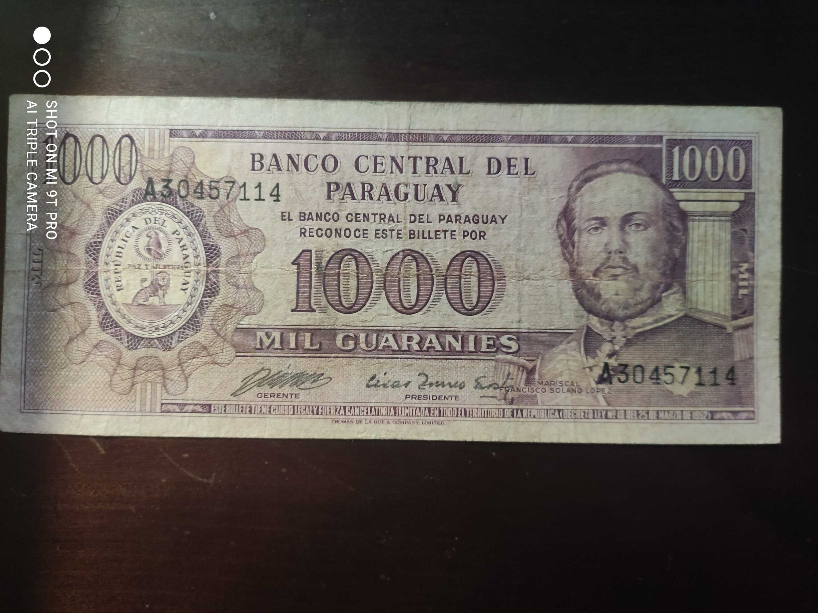 Парагвай 1000 гуарани 1952 редкий год