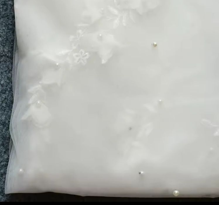 Nowy welon katedralny 300cm off-white kwiaty z perłami długi ślub wese