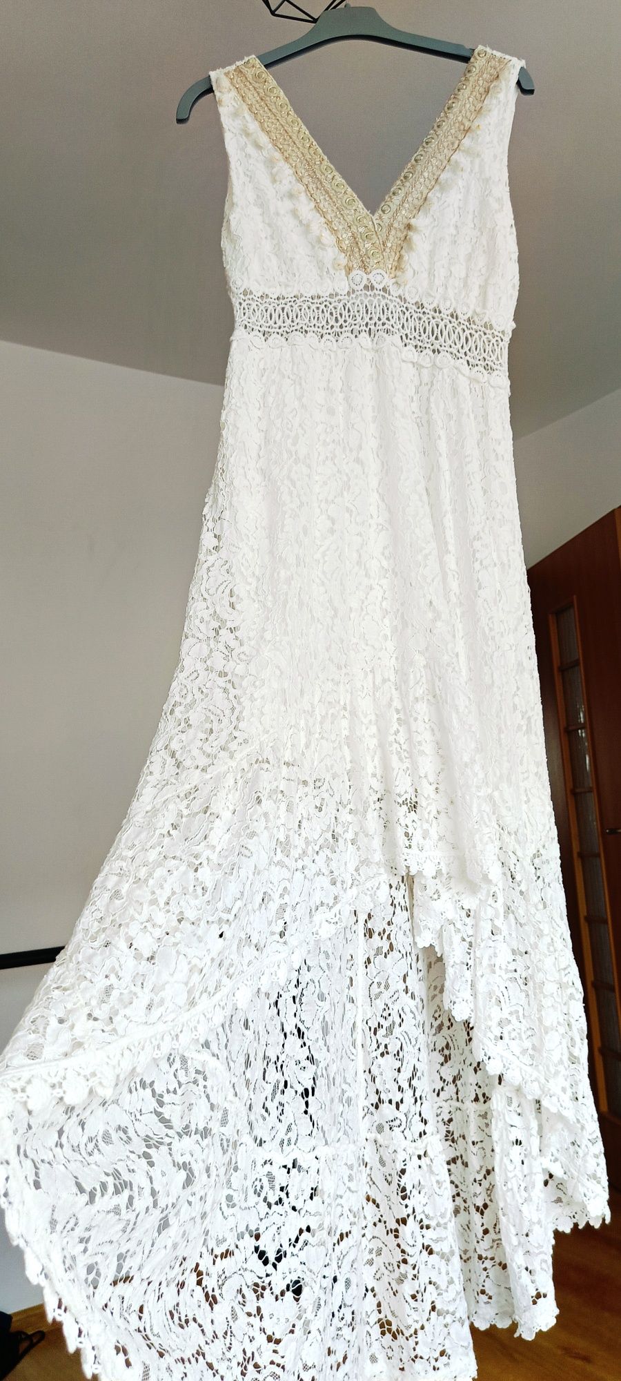 Długa sukienka boho z koronki, letnia sukienka boho