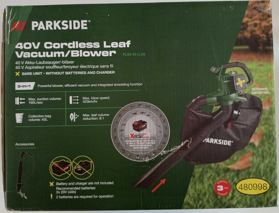 NOWY  odkurzacz dmuchawa do liści 3w1 40V PARKSIDE PLSA 40-Li D3