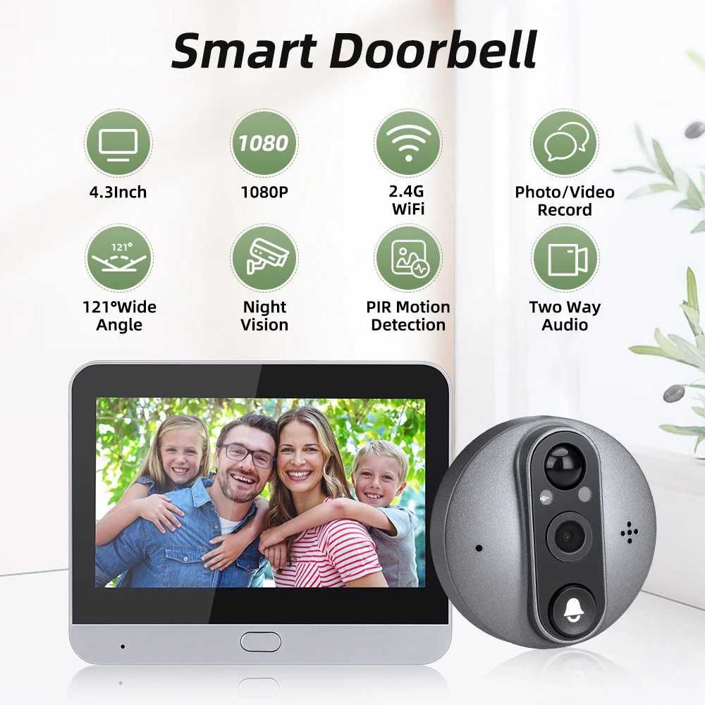 Tuya R10 WiFi ВідеоВічко 4,3" (11cм) з Запис і Датчик руху Відеоглазок