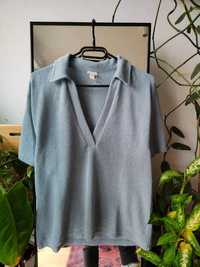 Sweterkowa bluzka z głębokim dekoltem i krótkim rękawem H&M oversize