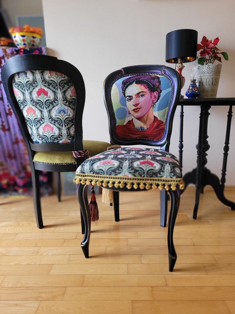 Krzesła (2+2szt).Frida Kahlo boho chic arcydzieło
