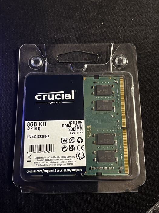 (10 sztuk) RAM Crucial 8GB(2x4GB) DDR4 2400 SODIMM - Nowe, zafoliowane
