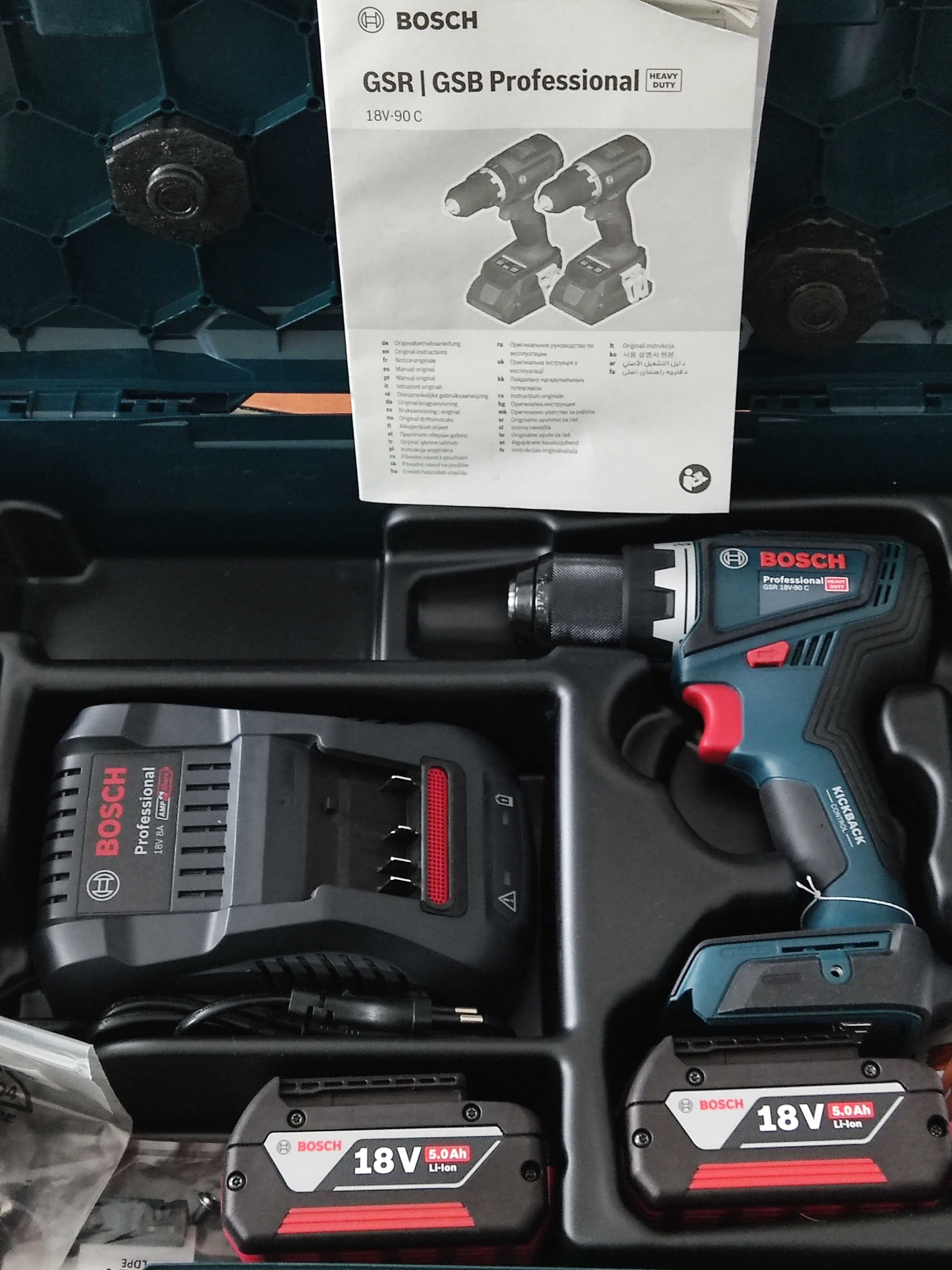 Wkrętarka Bosch GSR 18V-90C+2 aku 5.0Ah+ład+wal L-BOXX 136