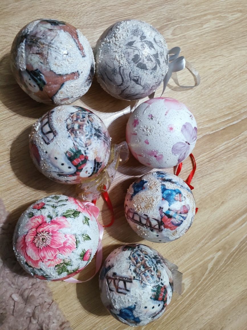 Bombki choinkowe, świąteczne decoupage 7 szt