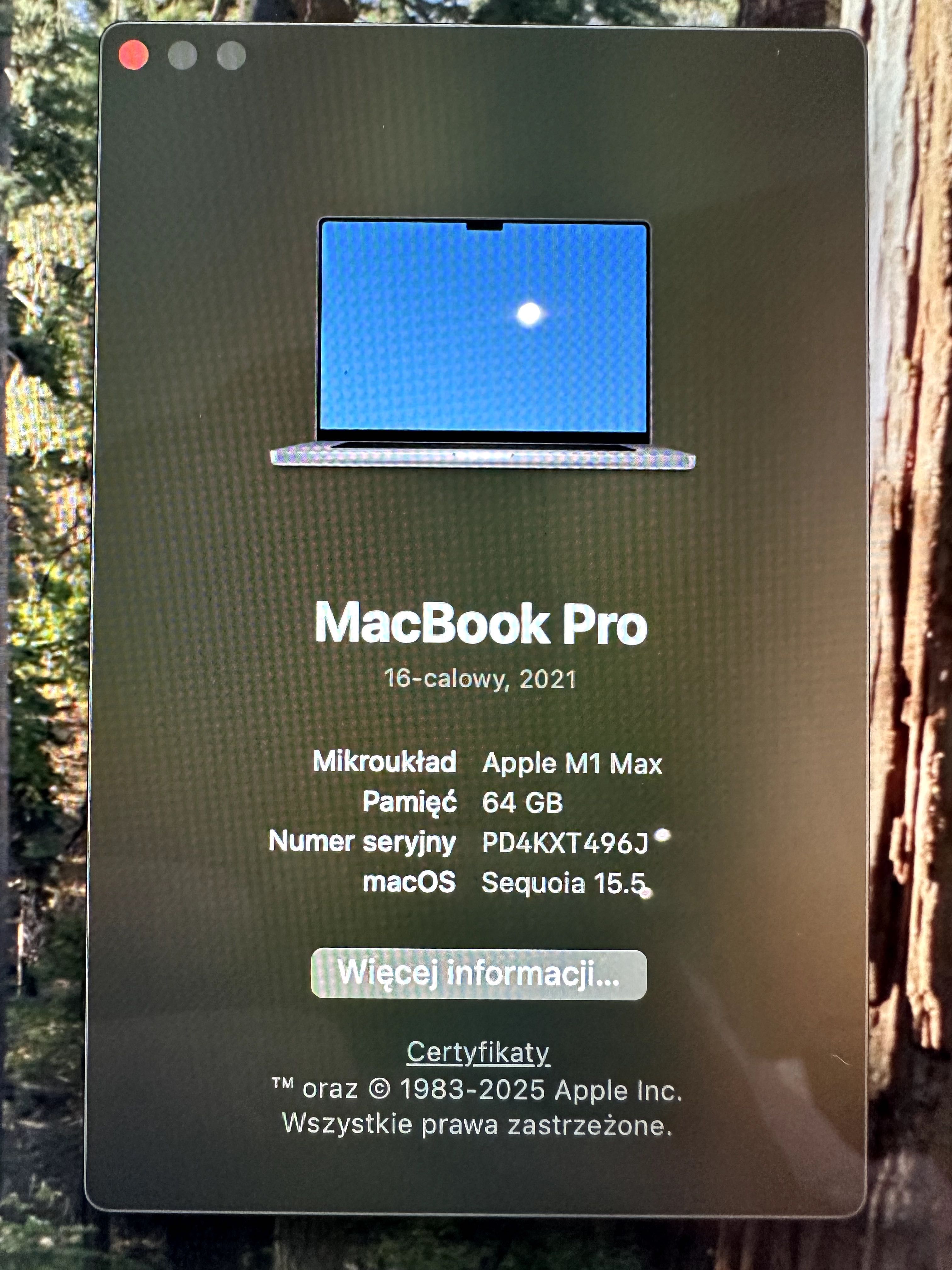 MacBook Pro 16" M1 Max/64 GB RAM/1 TB – jak nowy! 80 cykli ładowania