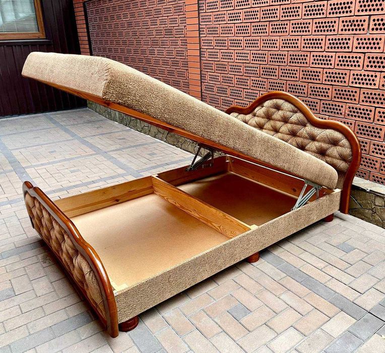 Розкішне 2-сп. ліжко + підйомний мех-м + ящик, інкрустація -ДЕРЕВО