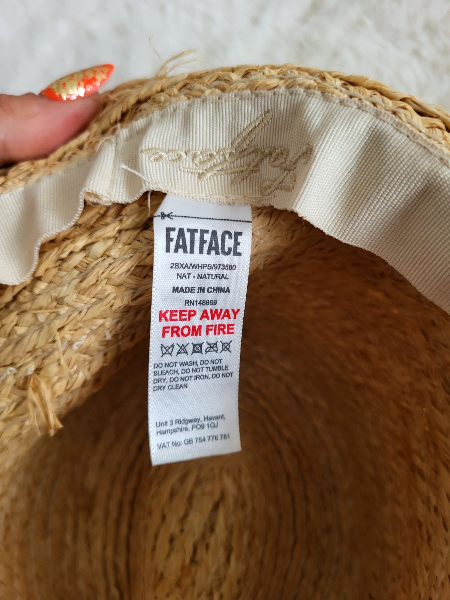 Słomiany kapelusz motyw pszczelarski pszczoły FatFace 100% raffia
