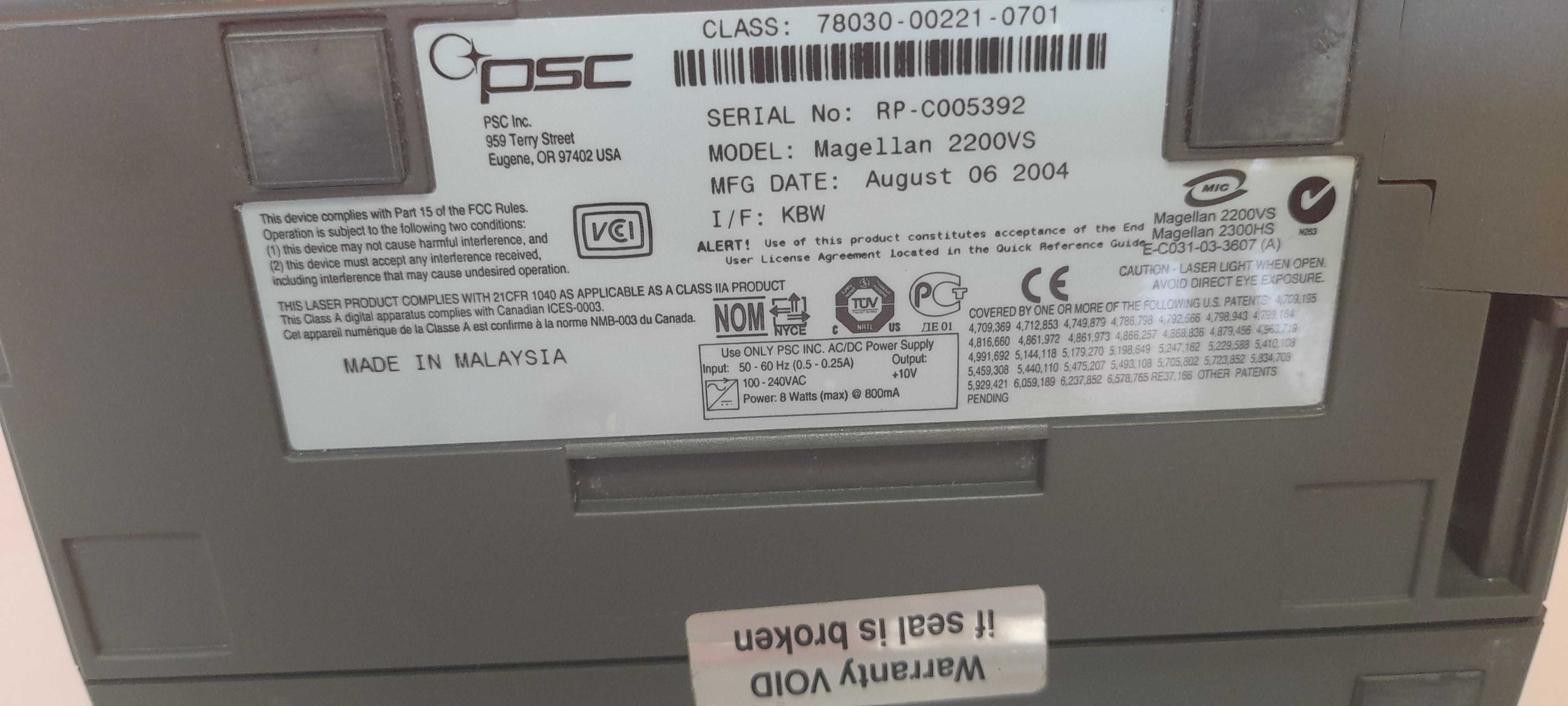 Scanner / Leitor de Código de Barras PSC Megellan 2200vs