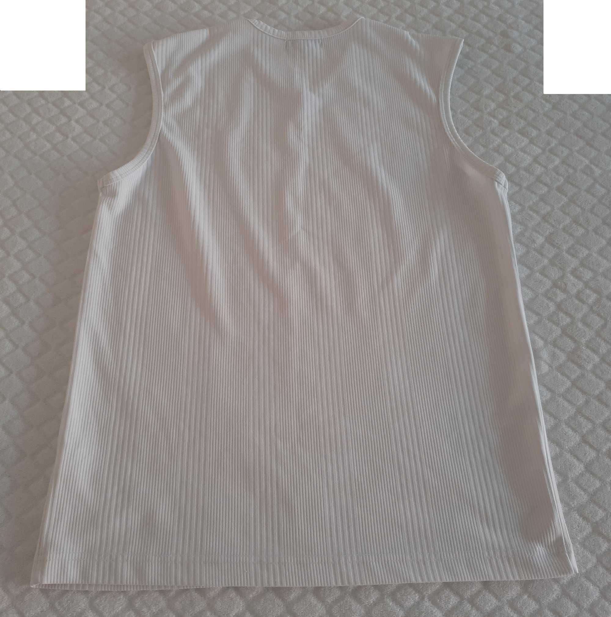 Bezrękawnik męski, koszulka, biały, prążki, slim fit, M-L (Odzież)