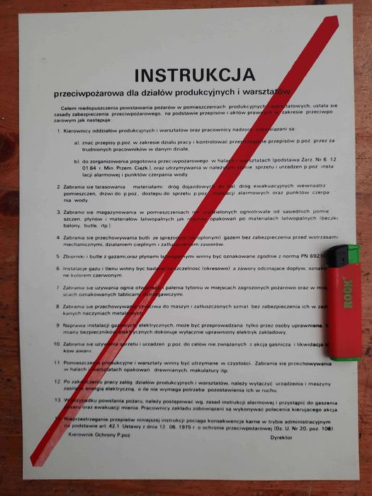 TABLICA BHP Instrukcja P-poż. dla działów produkcyjnych i warsztatów