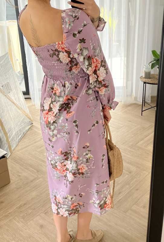 Liliowa sukienka w kwiaty S fioletowa boho wesele