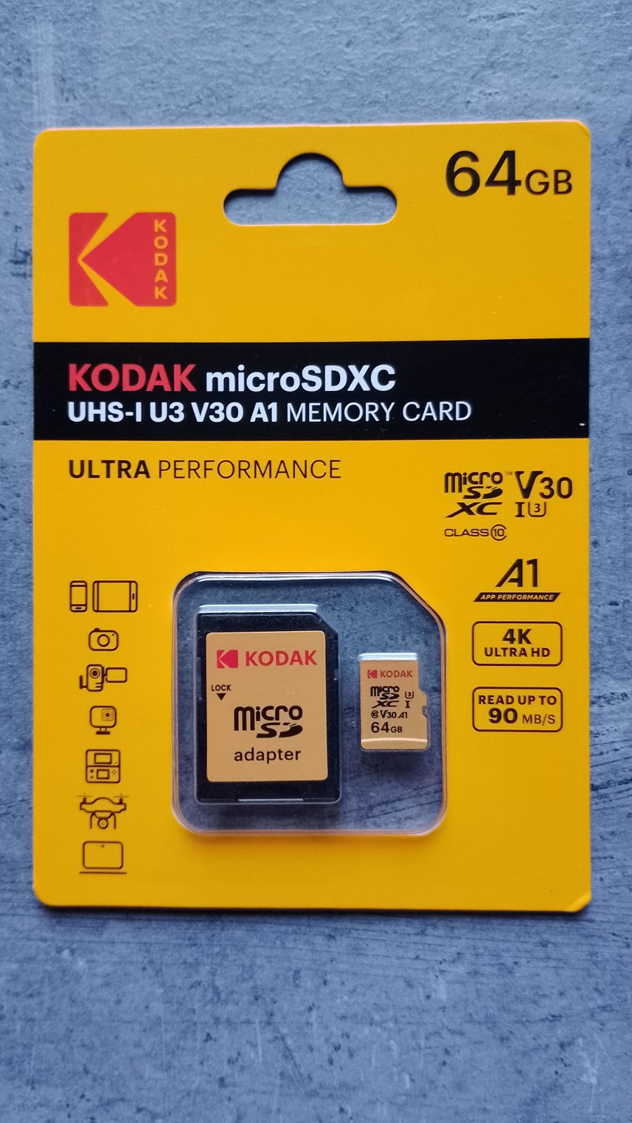 Карта памяти флешка Kodak 64GB microSDXC Card Class 10 (C10), UHS-I U3