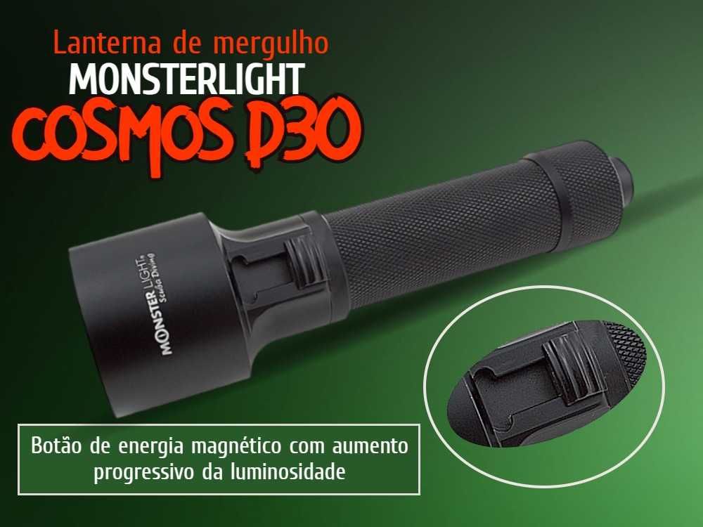 Kit lanterna mergulho MonsterLight Cosmos D30 com bateria recarregável