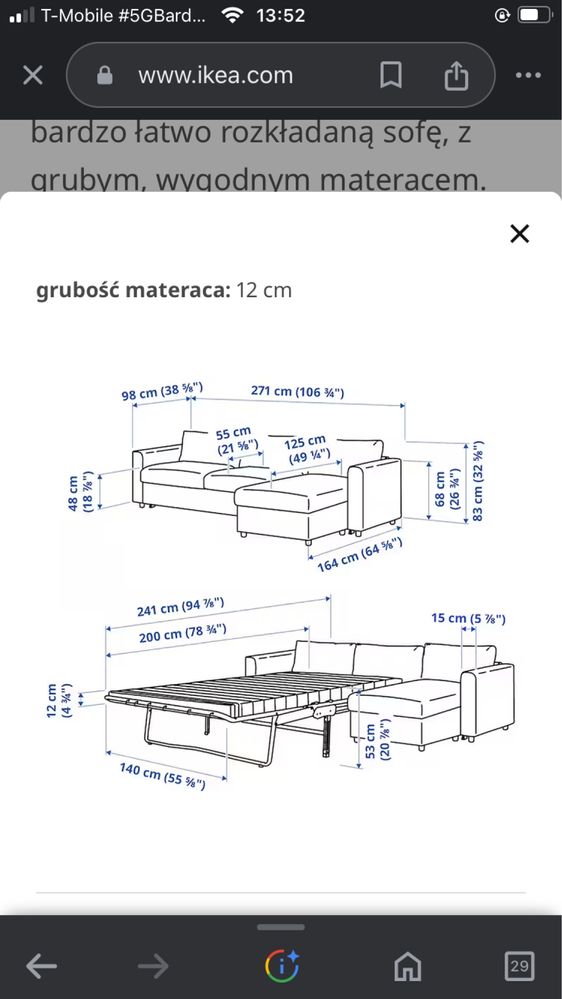 Sofa rozkladana, naroznik ikea vimle