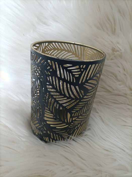 Lampka lampion LED na baterie złoty czarny liście elegancki stylowy