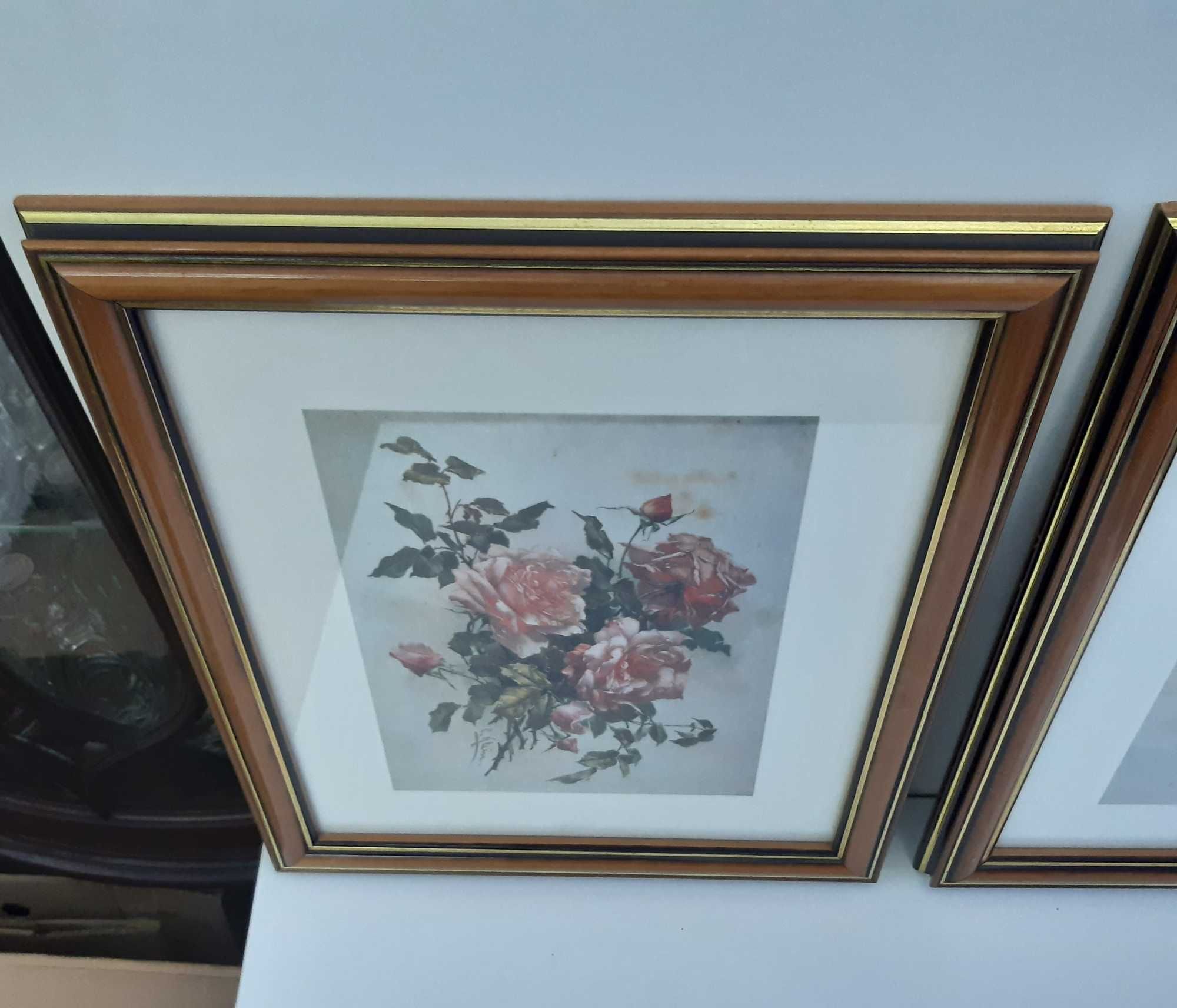 Retro Antigo 2 Quadros 34,5x42,5cm Gravuras Rosas