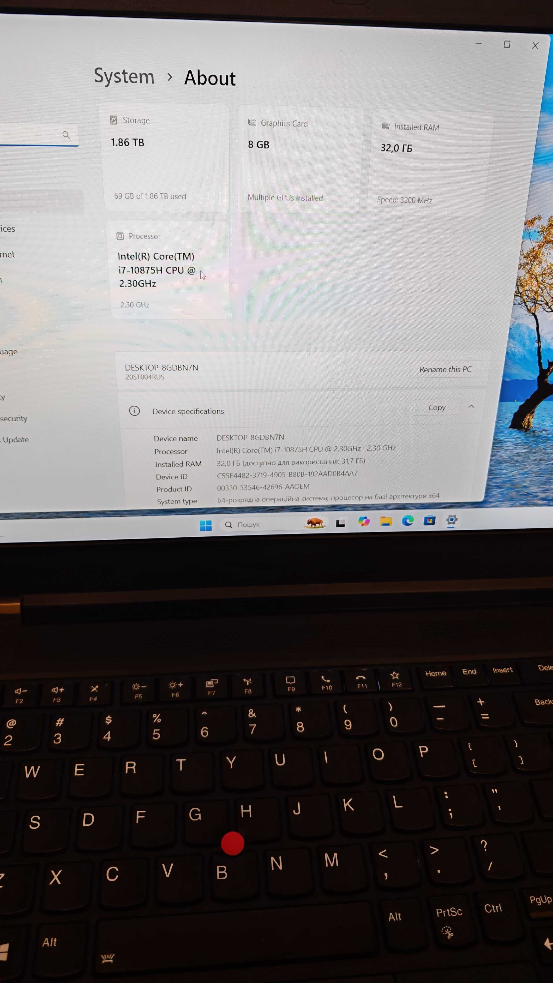Ноутбук Lenovo ThinkPad P15 Gen1 i7-10875H/15,6IPS/32Gb/2Tb/RTX4000