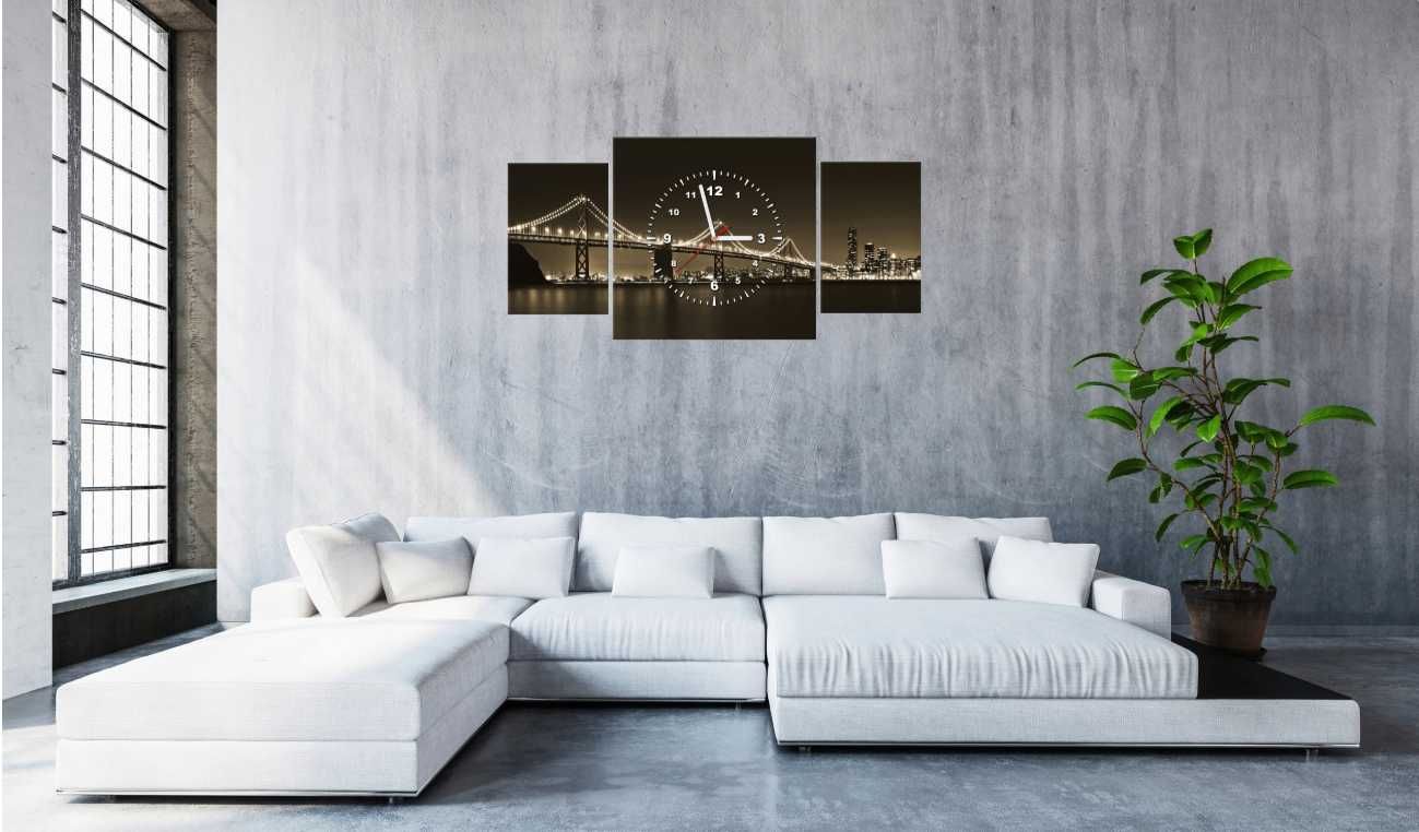 FOTOZEGAR na płótnie MOST NOCĄ Dom Biuro 80x40 cm TRYPTYK - 3 OBRAZY