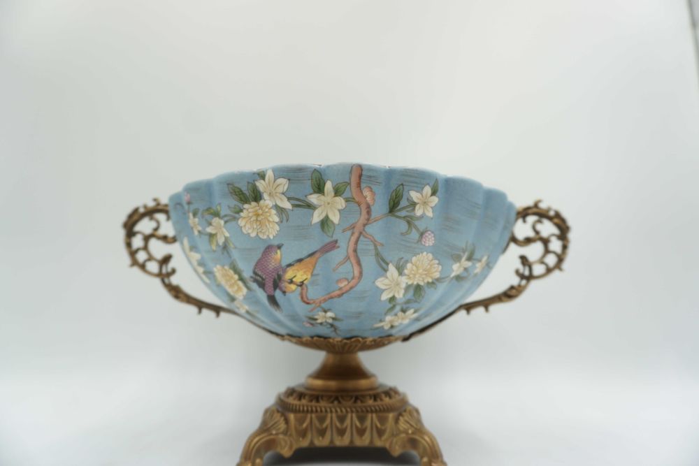 PATERKA porcelana z brązem-ptaszki z kwiatkami