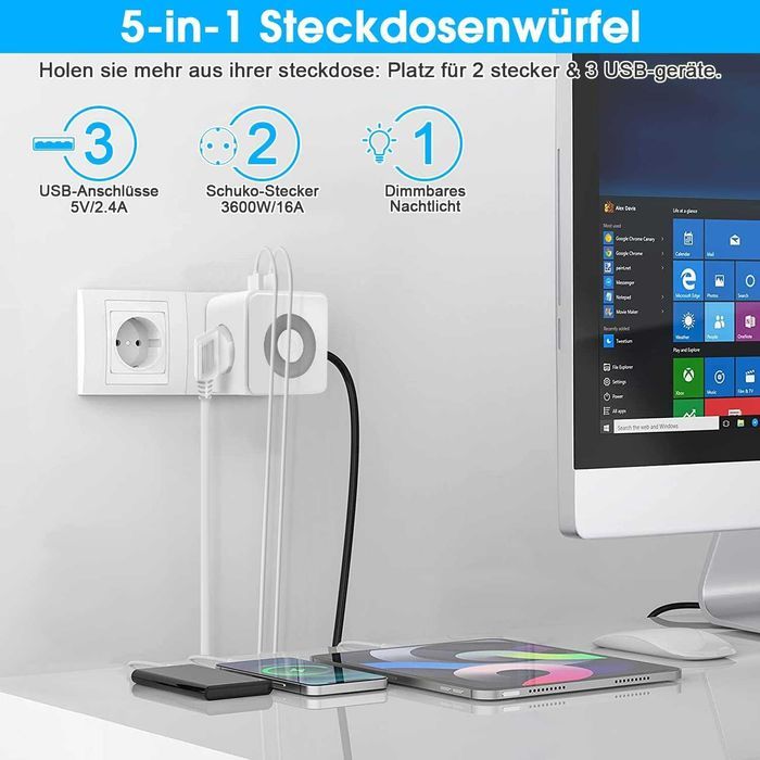 kostka zasilająca z lampka 3 porty usb
