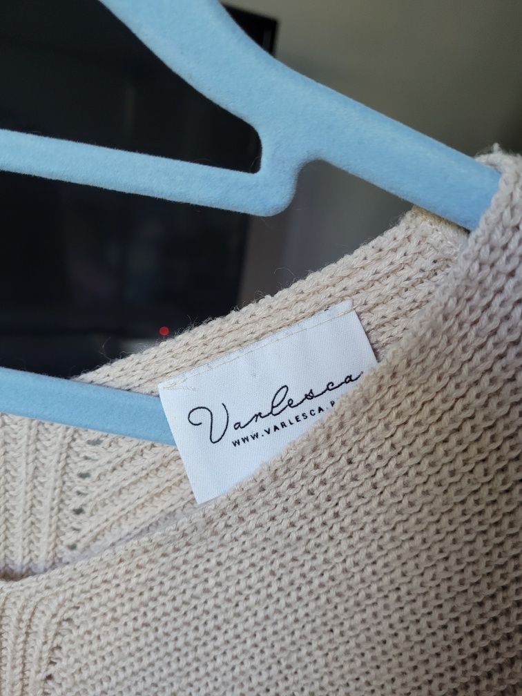 Asymetryczny Sweter varlesca oversize uni wełna beżowy XS S M L