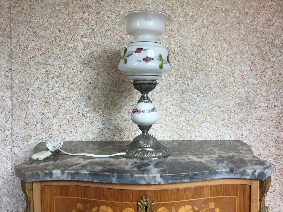 Stara Lampka Nocna Ceramika Szkło Dekoracja * Vintage * Antyk *